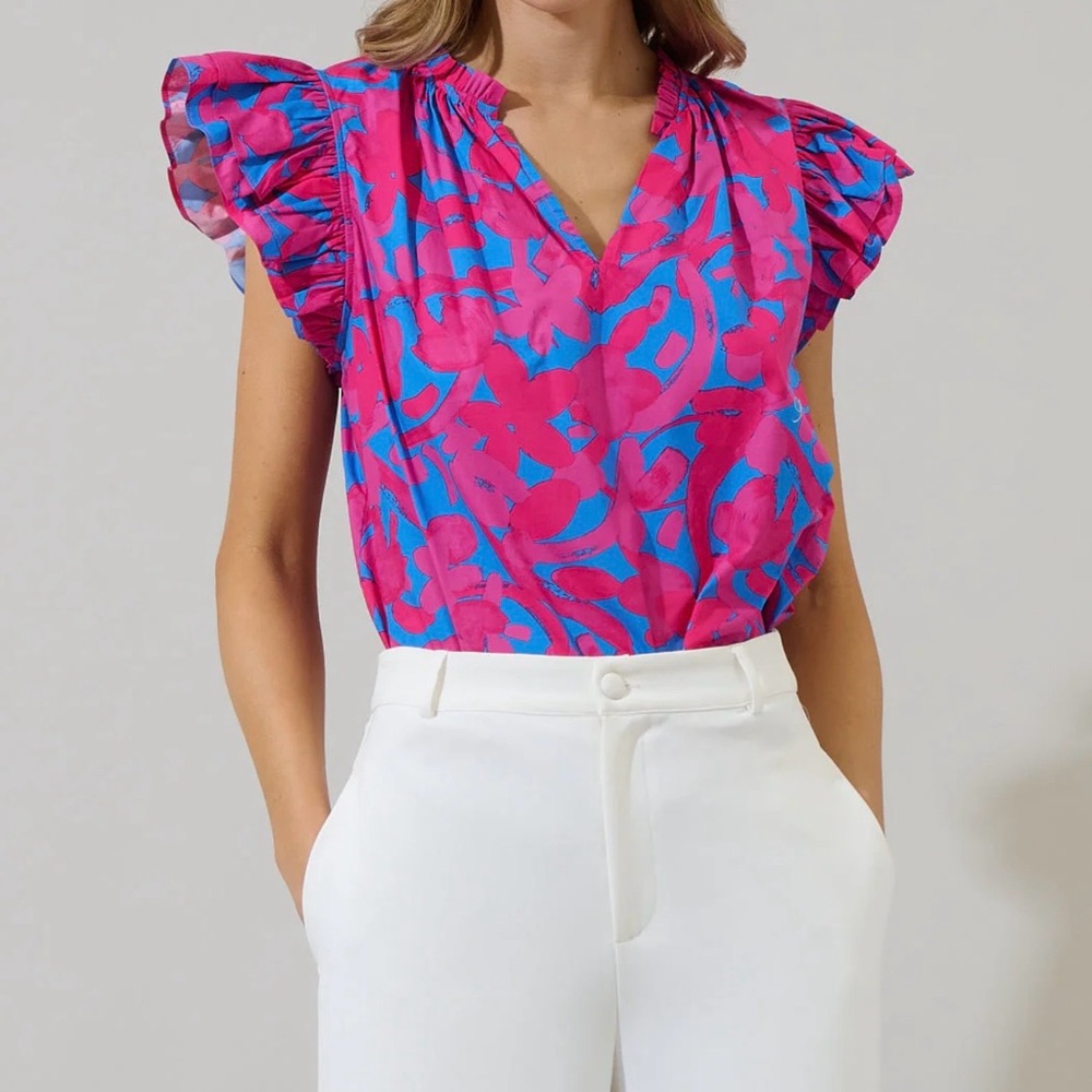 Sugarlips Yeraldi Berry Risette Ruffle Split Neck Top